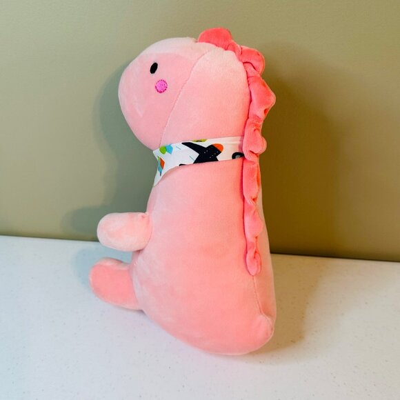 Adorable Pink Dinosaur Plush Toy With Quirky Bandana Pink Dino Stuffed Animal - Picture 3 of 11